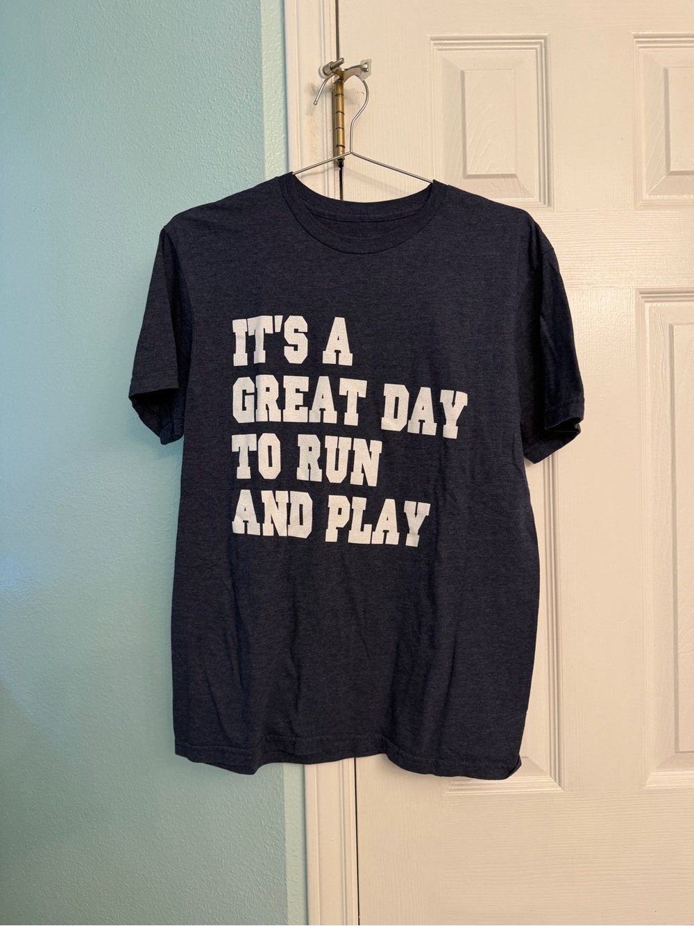Navy Graphic Tee - "It's a Great Day to Run and Play" PE Teacher